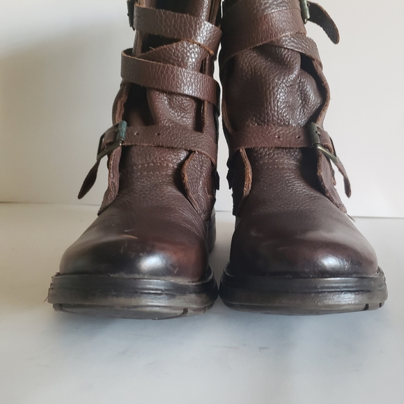 Steve Madden Banddit Sz 7 Leather Brown Moto Buckle Boots quilted Women - Picture 6 of 16